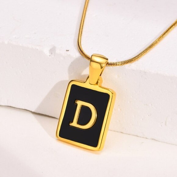 Black Shell and Gold Letter D Necklace Stainless Steel Initial D - Picture 1 of 6